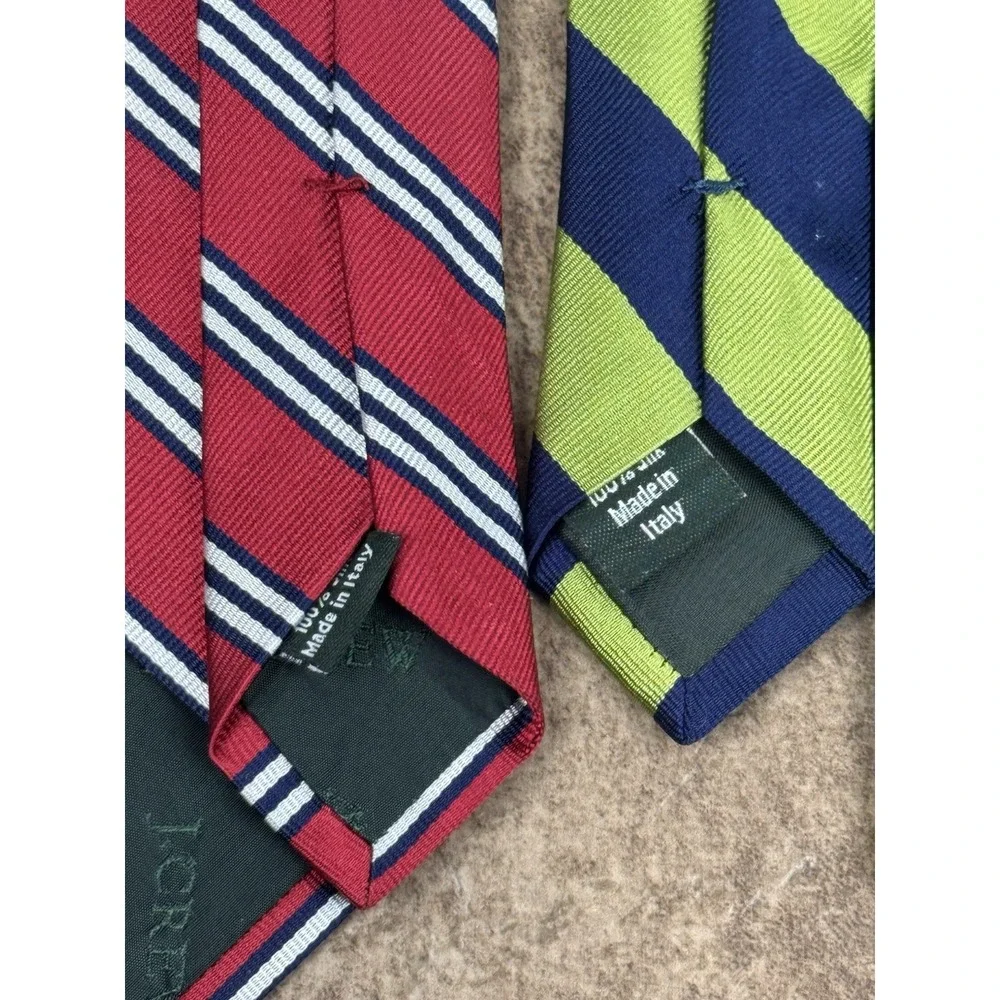 Lot of Two J.Crew 100% Silk Men's Ties Red & Lime Green Striped Neckwear